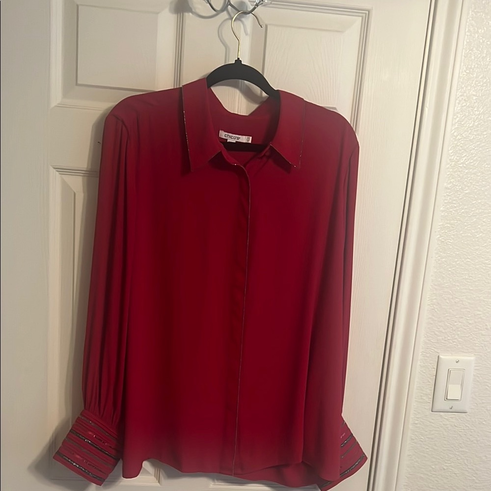 Chico's Red Long Sleeve Button Down Shirt